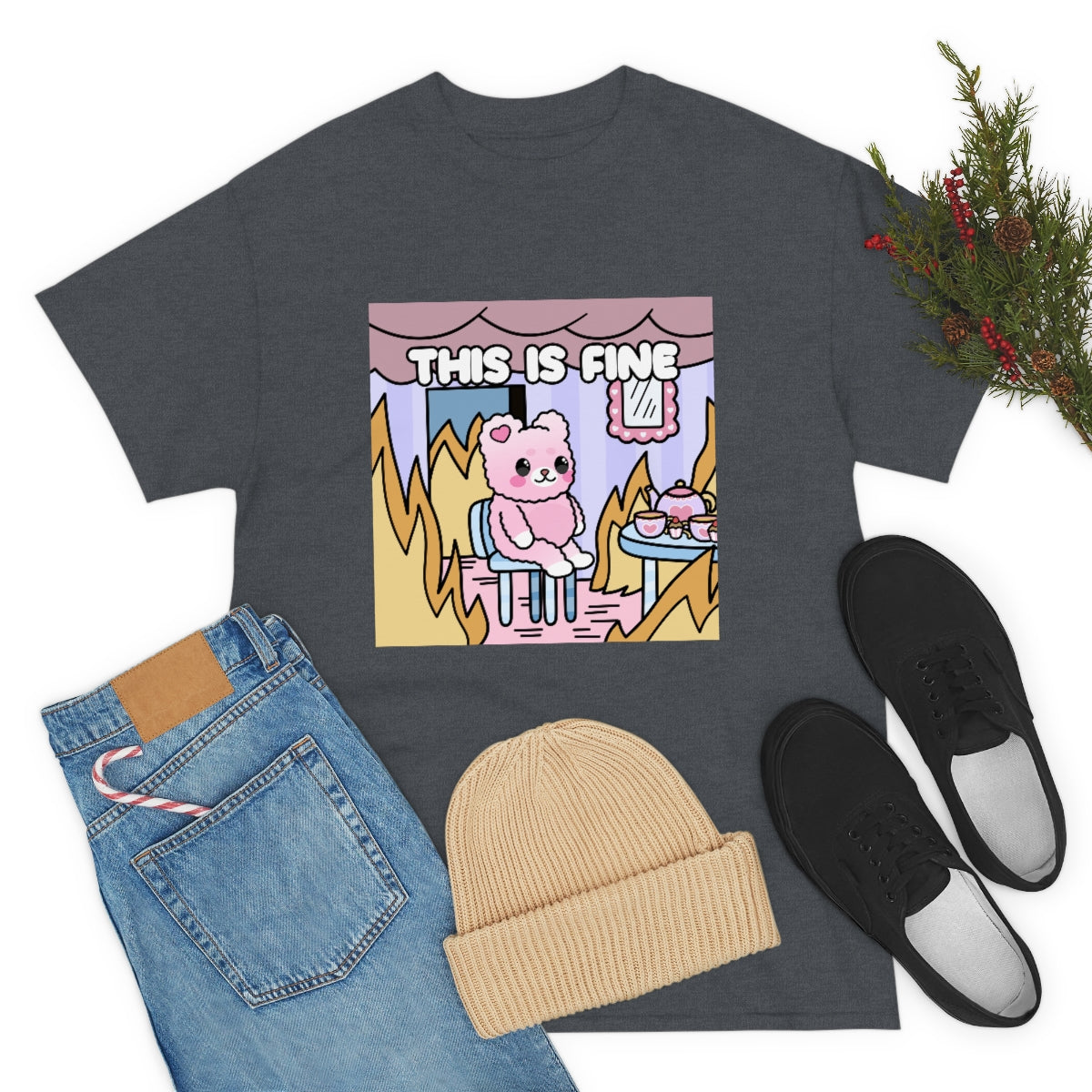 THIS IS FINE Kawaii Fluffy Bear Tee Shirt