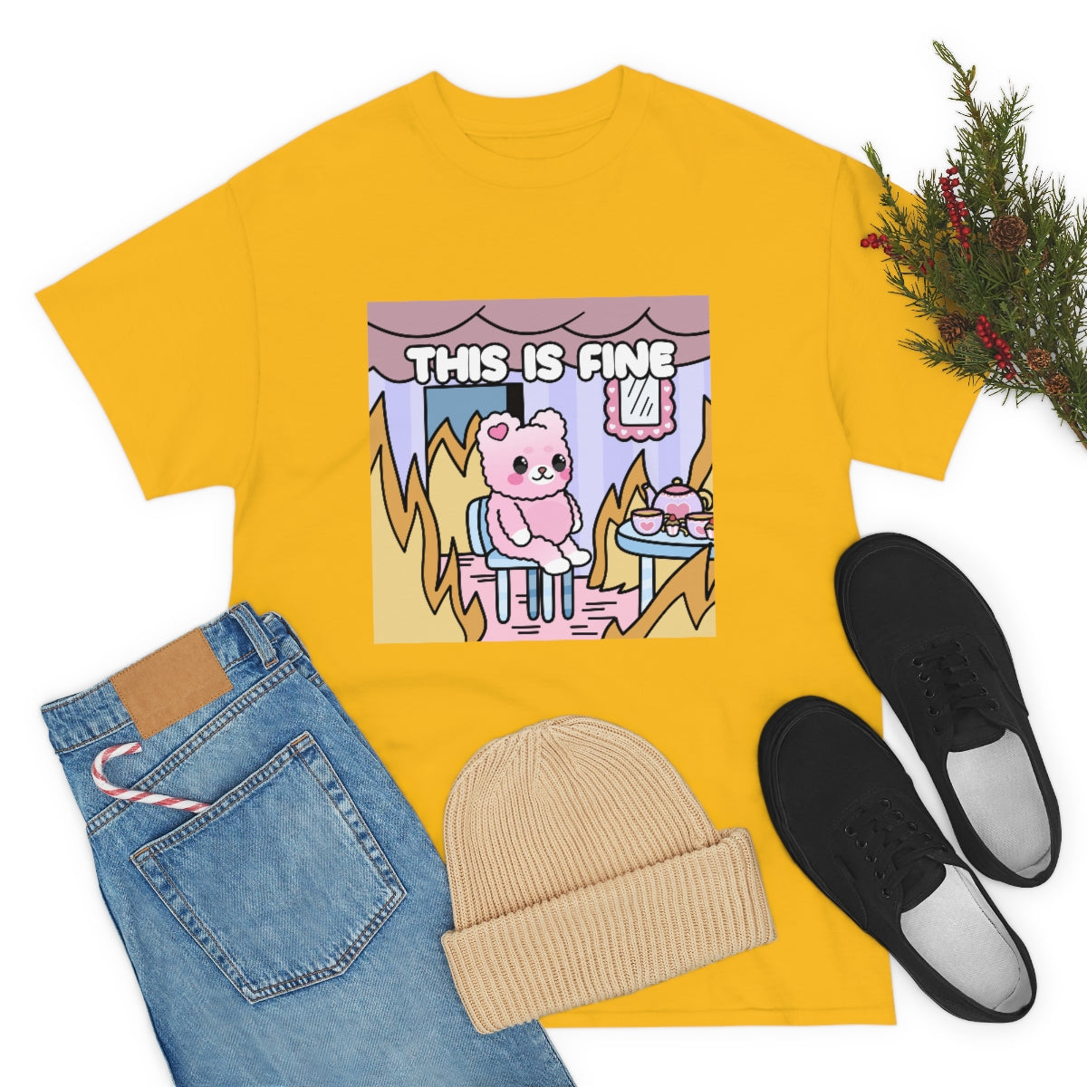 THIS IS FINE Kawaii Fluffy Bear Tee Shirt