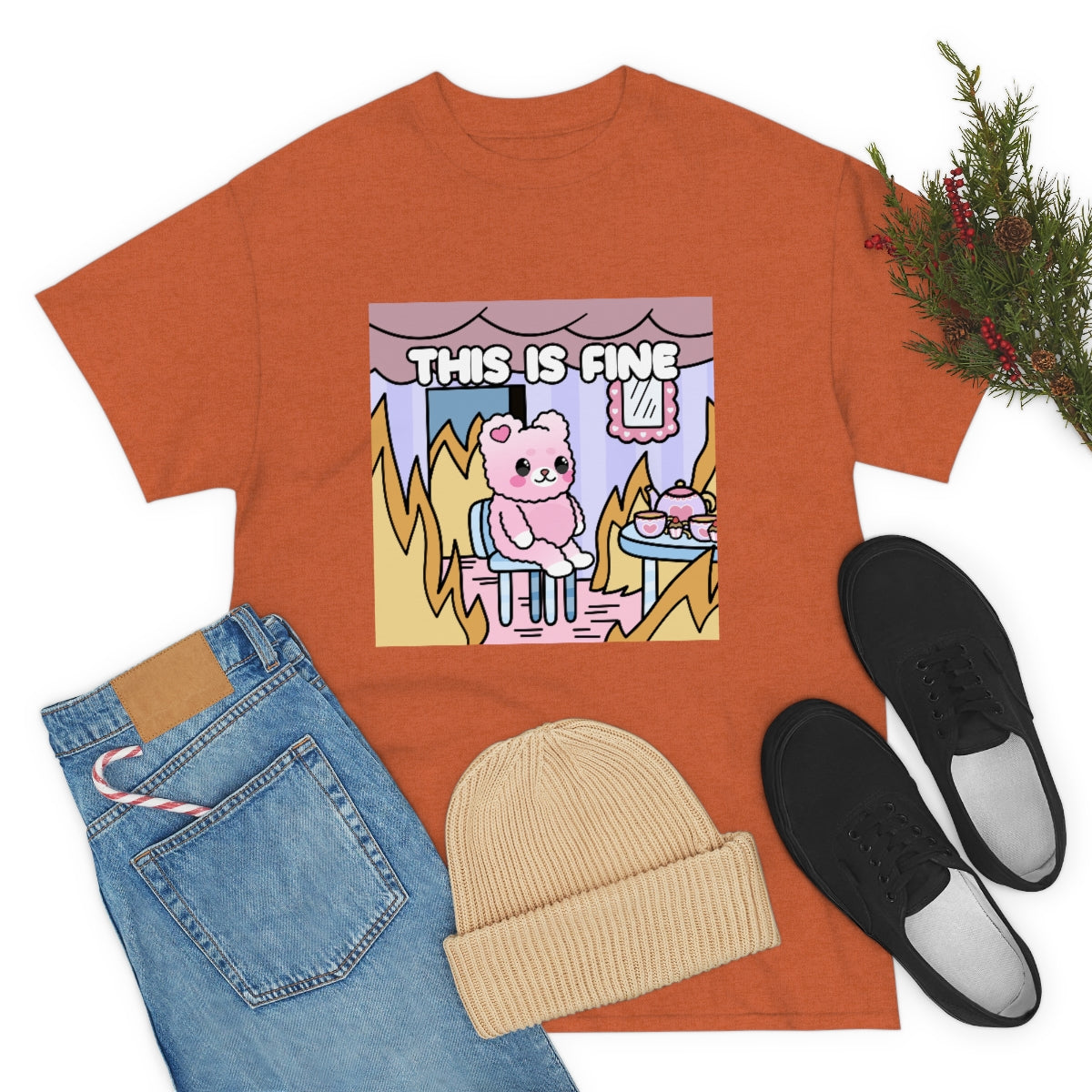 THIS IS FINE Kawaii Fluffy Bear Tee Shirt