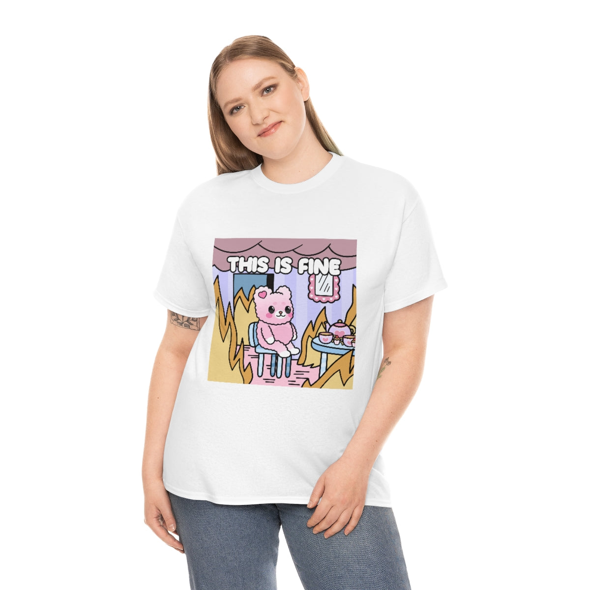 THIS IS FINE Kawaii Fluffy Bear Tee Shirt