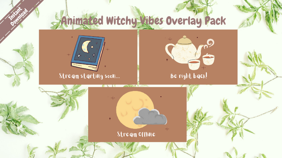 3 Digital Animated Witchy Vibes Halloween Twitch Streaming Overlays