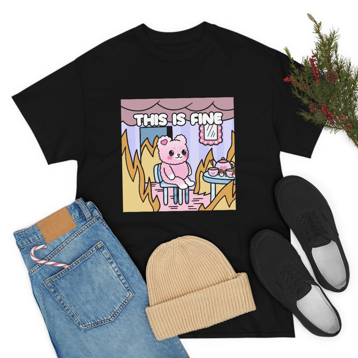 THIS IS FINE Kawaii Fluffy Bear Tee Shirt