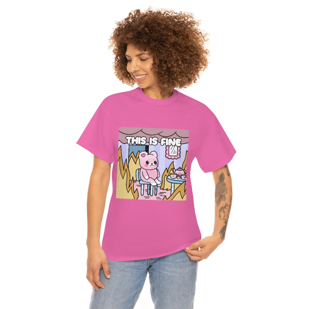 THIS IS FINE Kawaii Fluffy Bear Tee Shirt