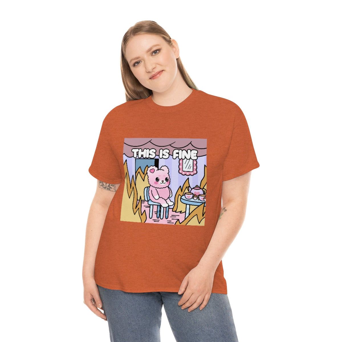 THIS IS FINE Kawaii Fluffy Bear Tee Shirt