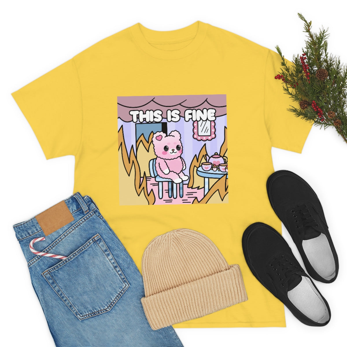 THIS IS FINE Kawaii Fluffy Bear Tee Shirt