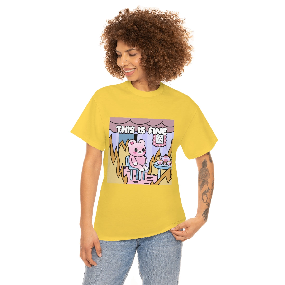 THIS IS FINE Kawaii Fluffy Bear Tee Shirt