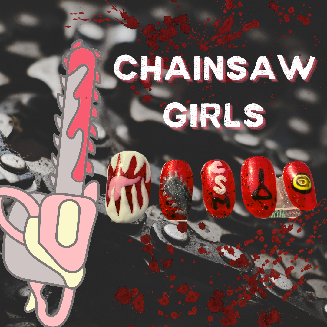 💀 CHAINSAW MANIA GIRLS PRESS ON NAIL SET🩸