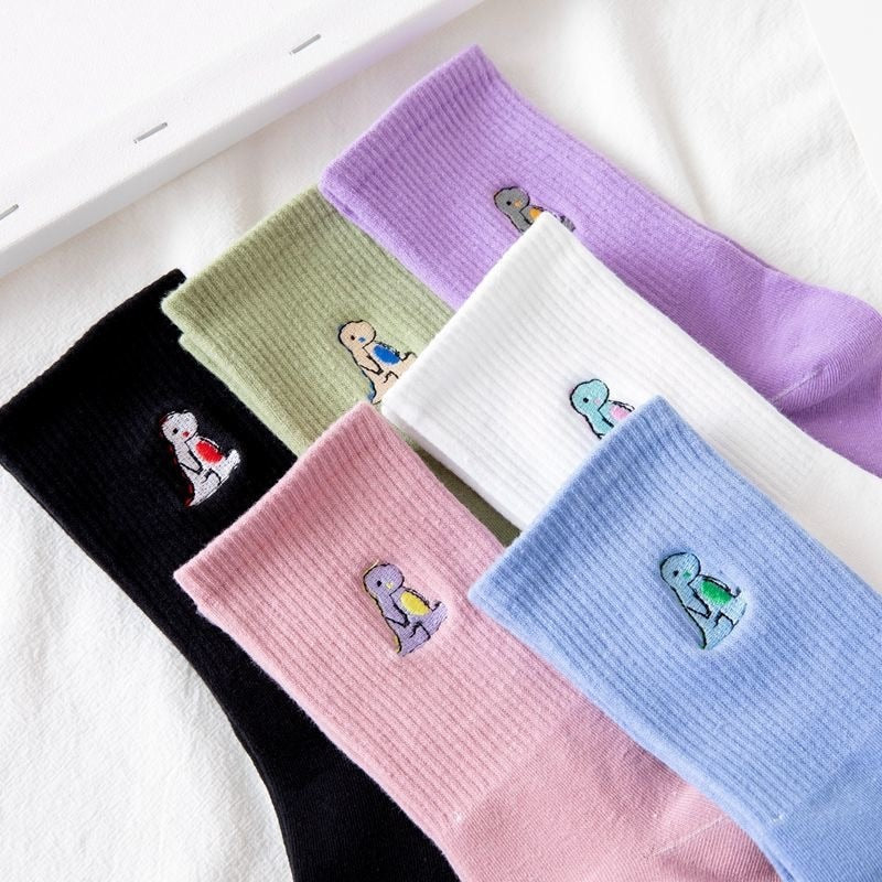 Kawaii Harajuku Style Embroidered Dinosaur Socks