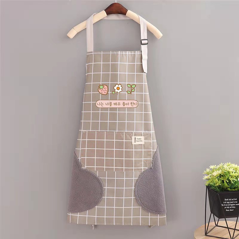 Hand apron kitchen waterproof waist adjustable apron with pocket grid apron coffee shop work apron.