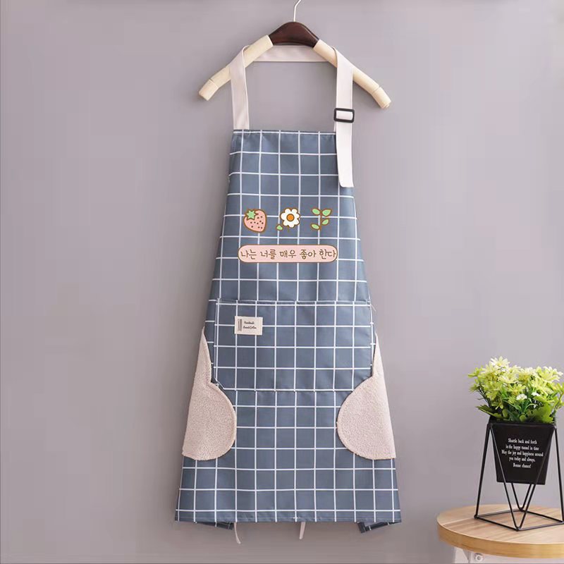 Hand apron kitchen waterproof waist adjustable apron with pocket grid apron coffee shop work apron.