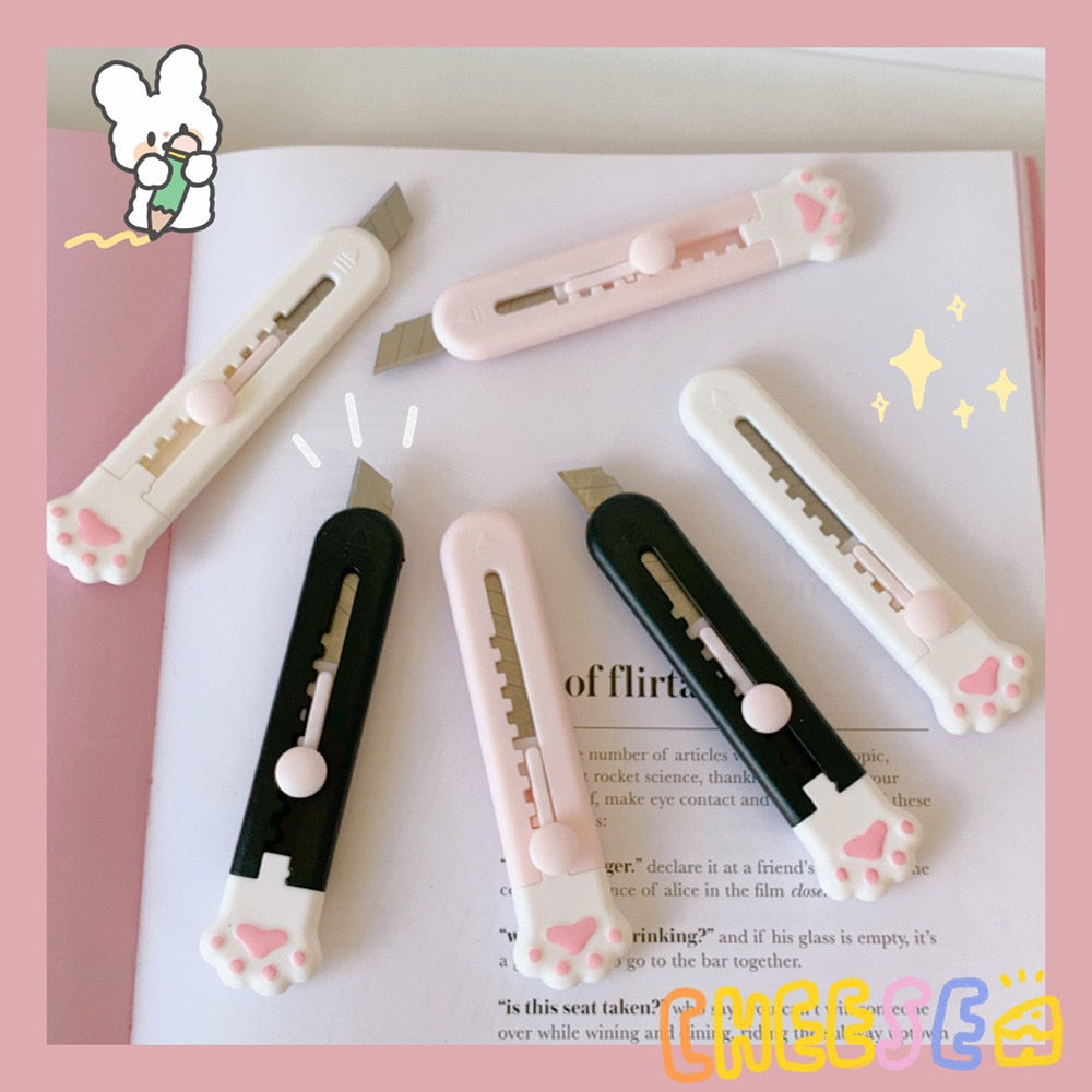 1 PCS Cute Girly Pink Cat Paw Alloy Mini Portalble Utility Knife Cutter Letter Envelope Opener Mail Knife School Office Supplies