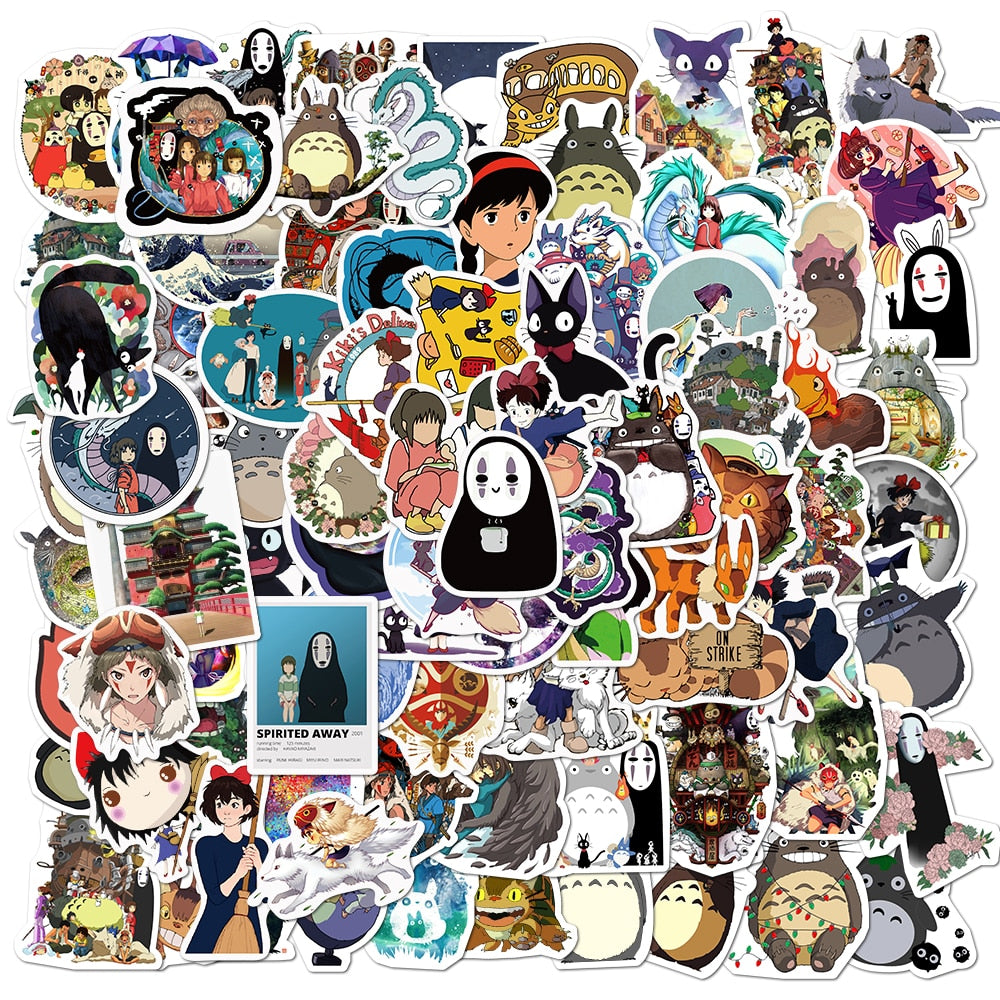 10/50/100Pcs Japanese Anime Stickers Ghibli Hayao Miyazaki Totoro Spirited Away Princess Mononoke KiKi Stationery Sticker