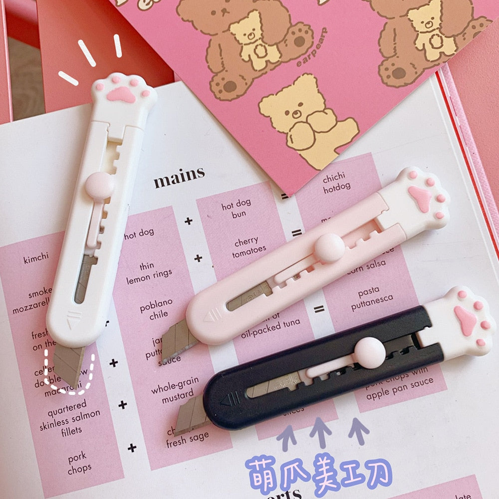 1 PCS Cute Girly Pink Cat Paw Alloy Mini Portalble Utility Knife Cutter Letter Envelope Opener Mail Knife School Office Supplies