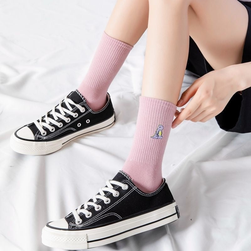 Kawaii Harajuku Style Embroidered Dinosaur Socks