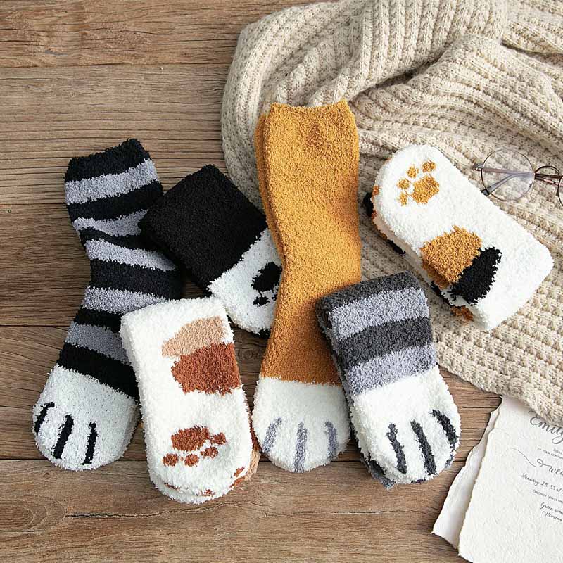 6 Colors of Warm Cute Cat Paw Socks