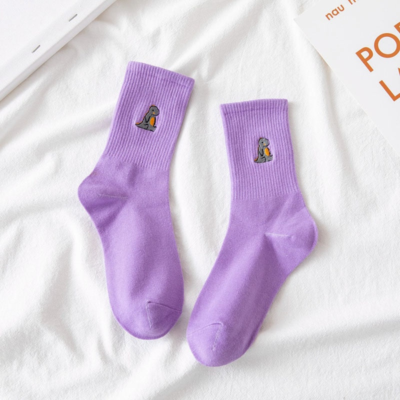 Kawaii Harajuku Style Embroidered Dinosaur Socks