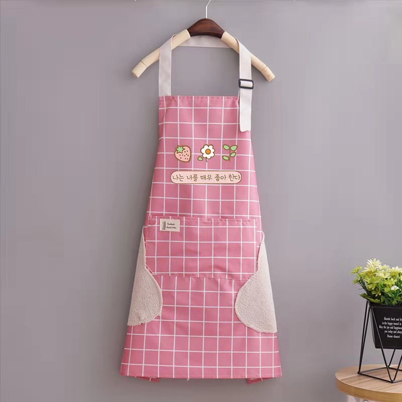 Hand apron kitchen waterproof waist adjustable apron with pocket grid apron coffee shop work apron.