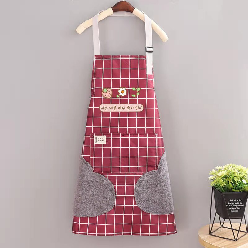 Hand apron kitchen waterproof waist adjustable apron with pocket grid apron coffee shop work apron.