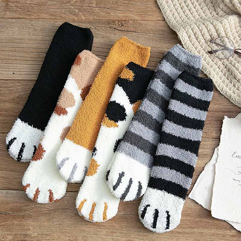 6 Colors of Warm Cute Cat Paw Socks