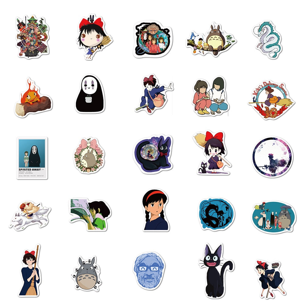 10/50/100Pcs Japanese Anime Stickers Ghibli Hayao Miyazaki Totoro Spirited Away Princess Mononoke KiKi Stationery Sticker