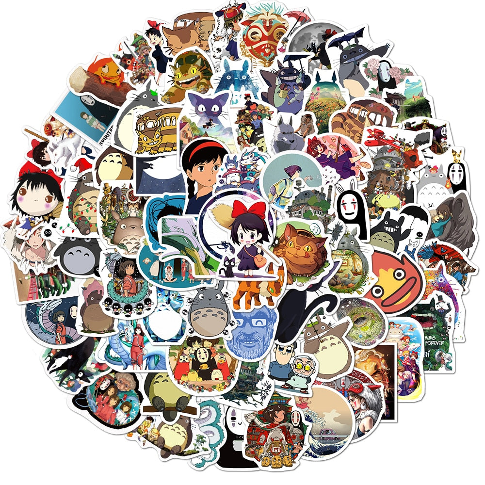 10/50/100Pcs Japanese Anime Stickers Ghibli Hayao Miyazaki Totoro Spirited Away Princess Mononoke KiKi Stationery Sticker