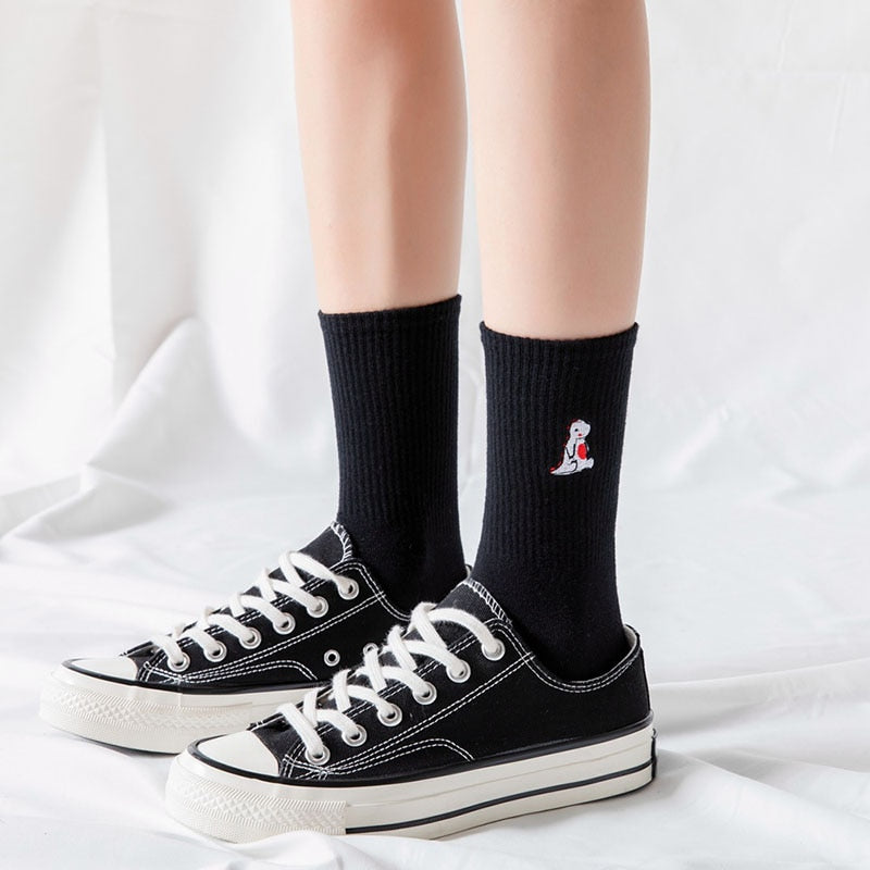 Kawaii Harajuku Style Embroidered Dinosaur Socks