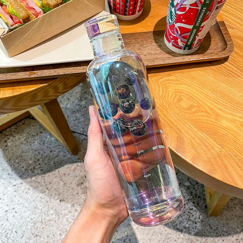 Iridescent Glass Water Bottle With Increments