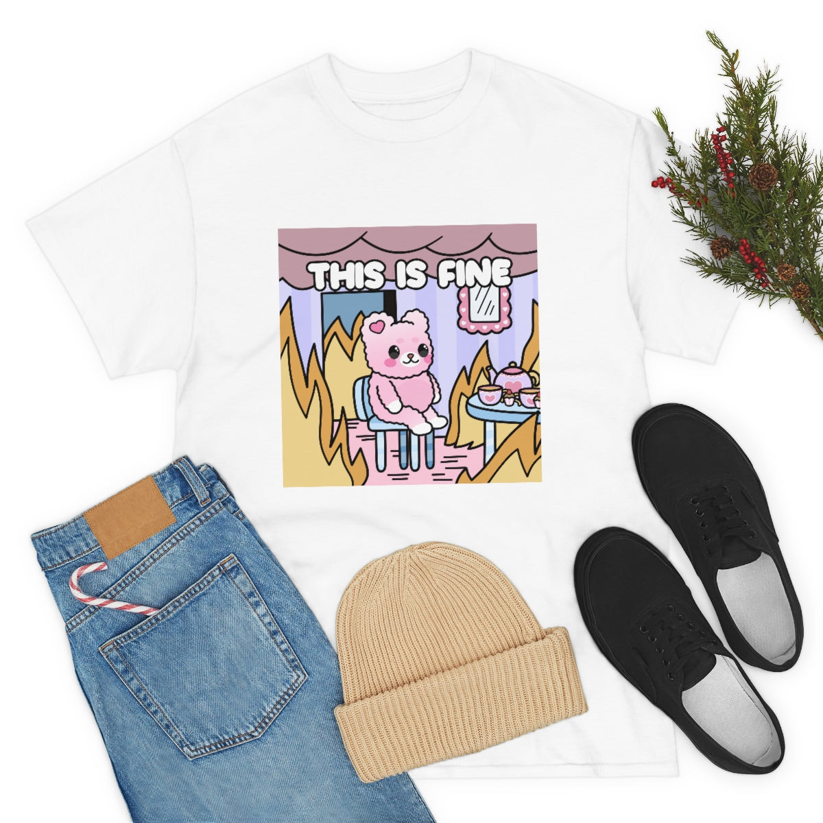 THIS IS FINE Kawaii Fluffy Bear Tee Shirt