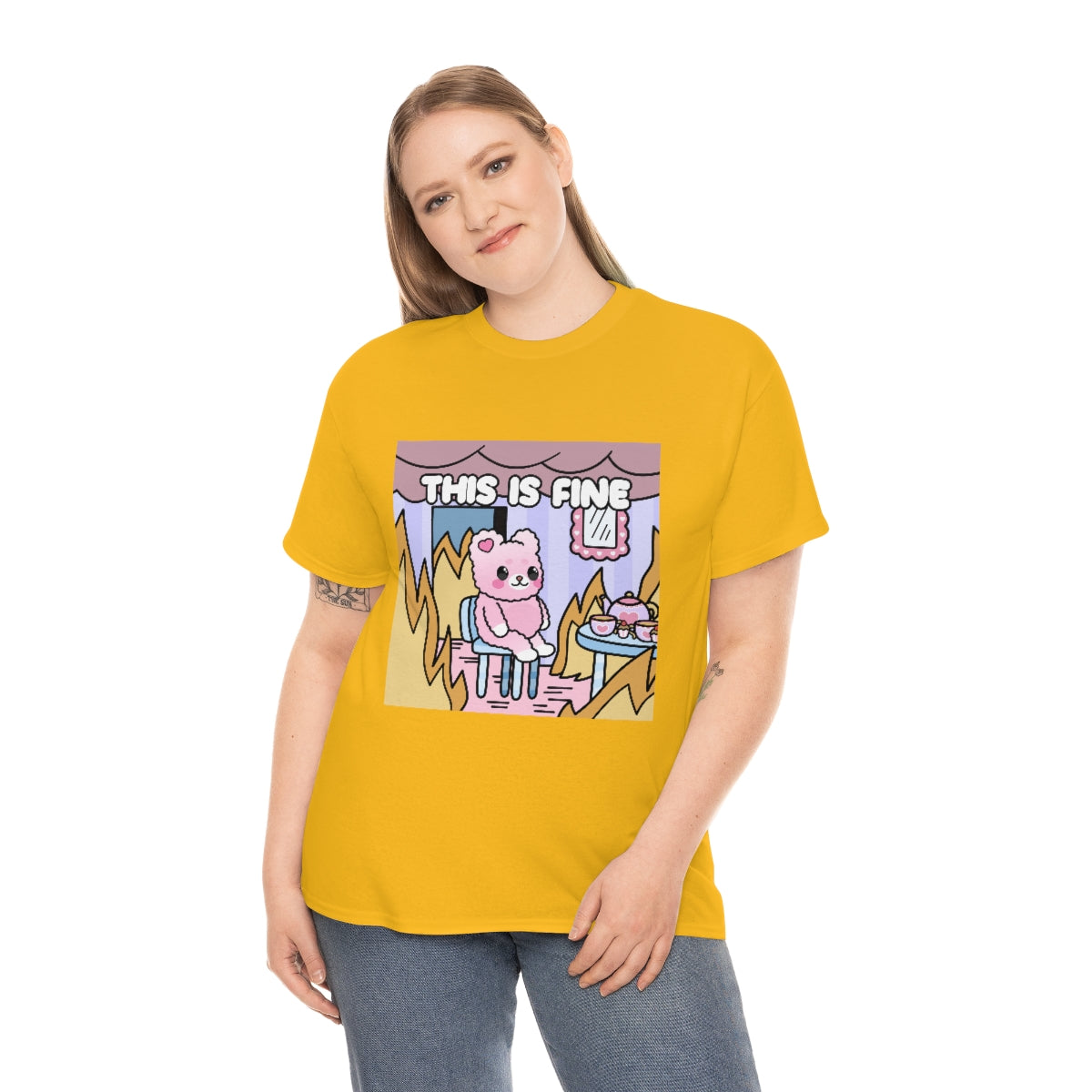 THIS IS FINE Kawaii Fluffy Bear Tee Shirt