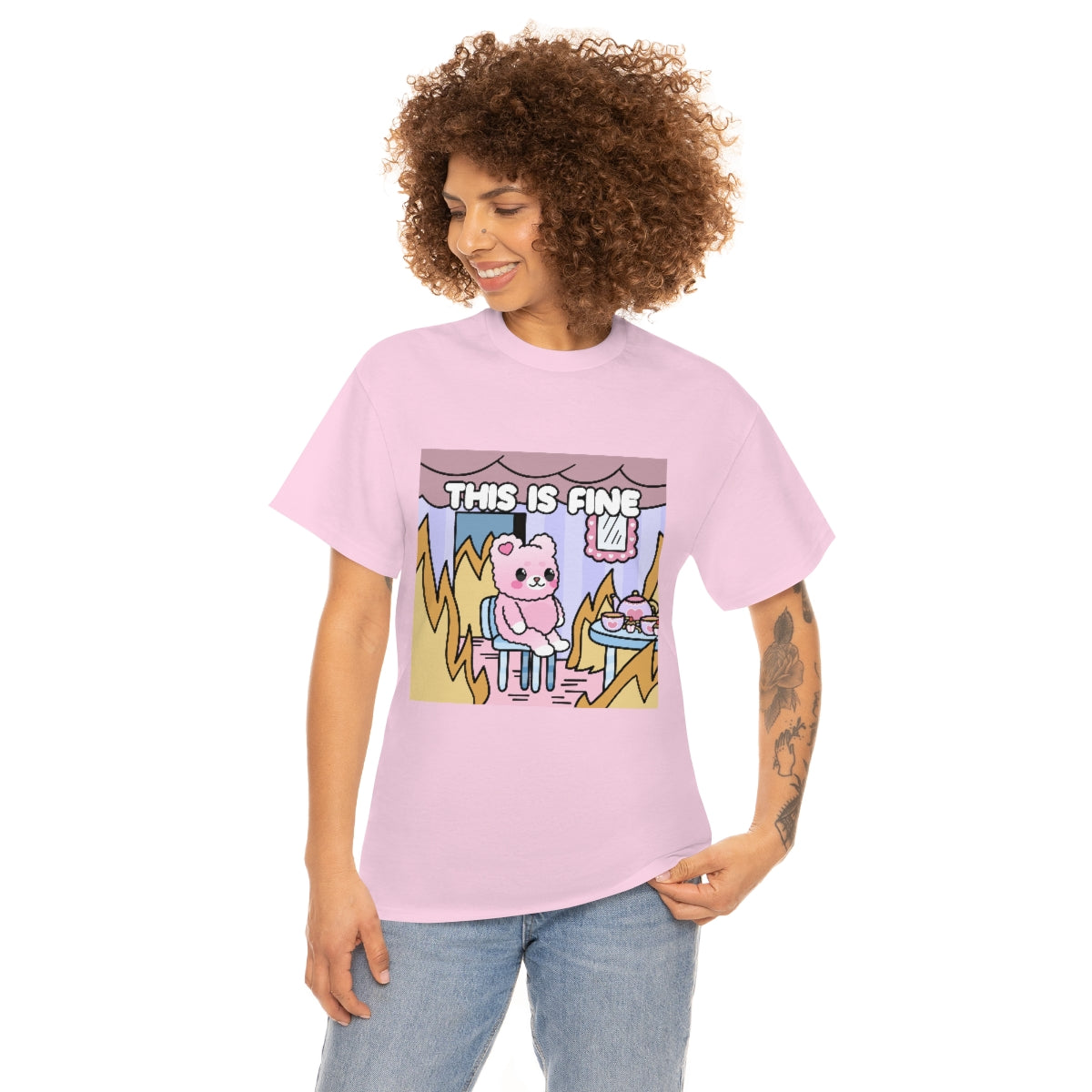 THIS IS FINE Kawaii Fluffy Bear Tee Shirt