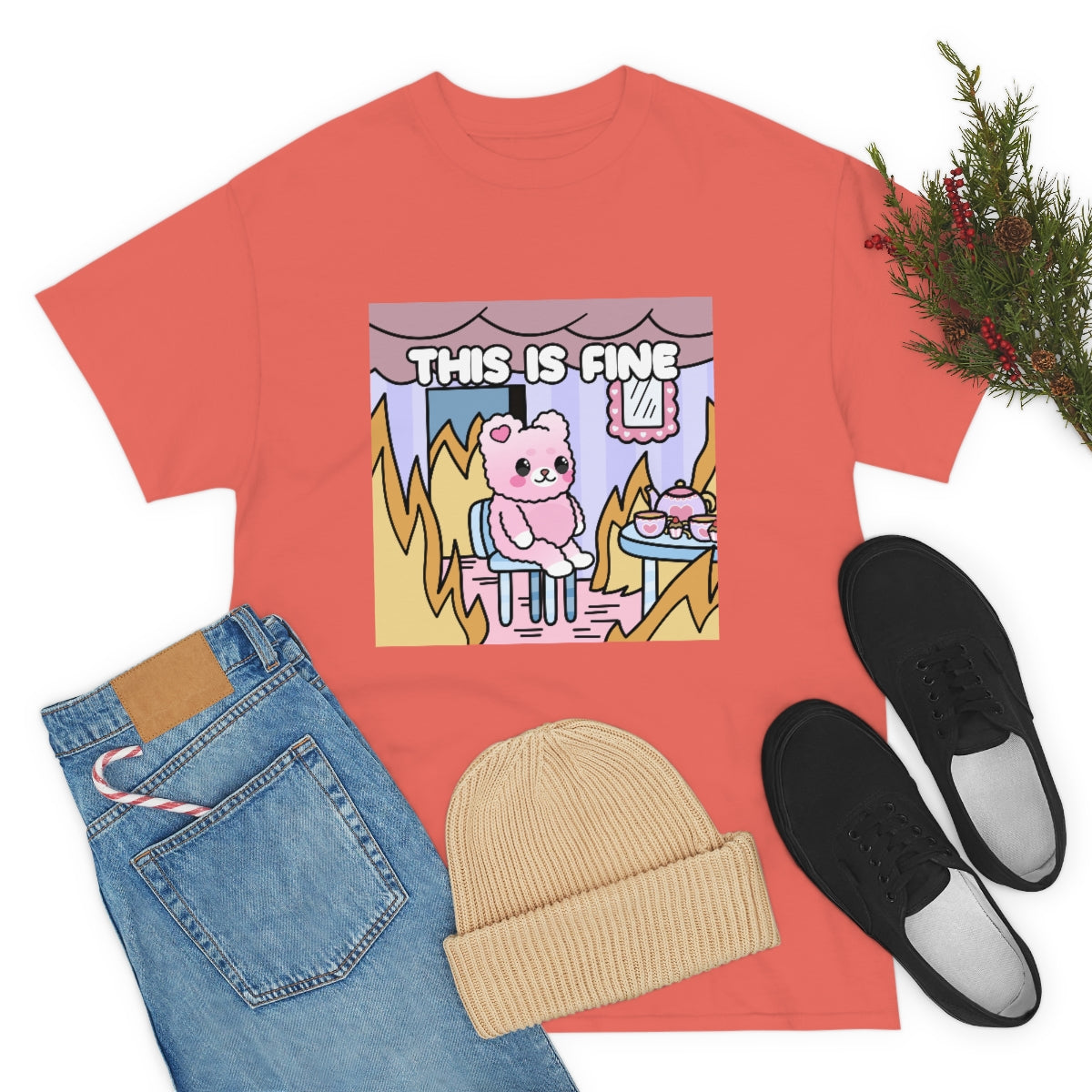 THIS IS FINE Kawaii Fluffy Bear Tee Shirt