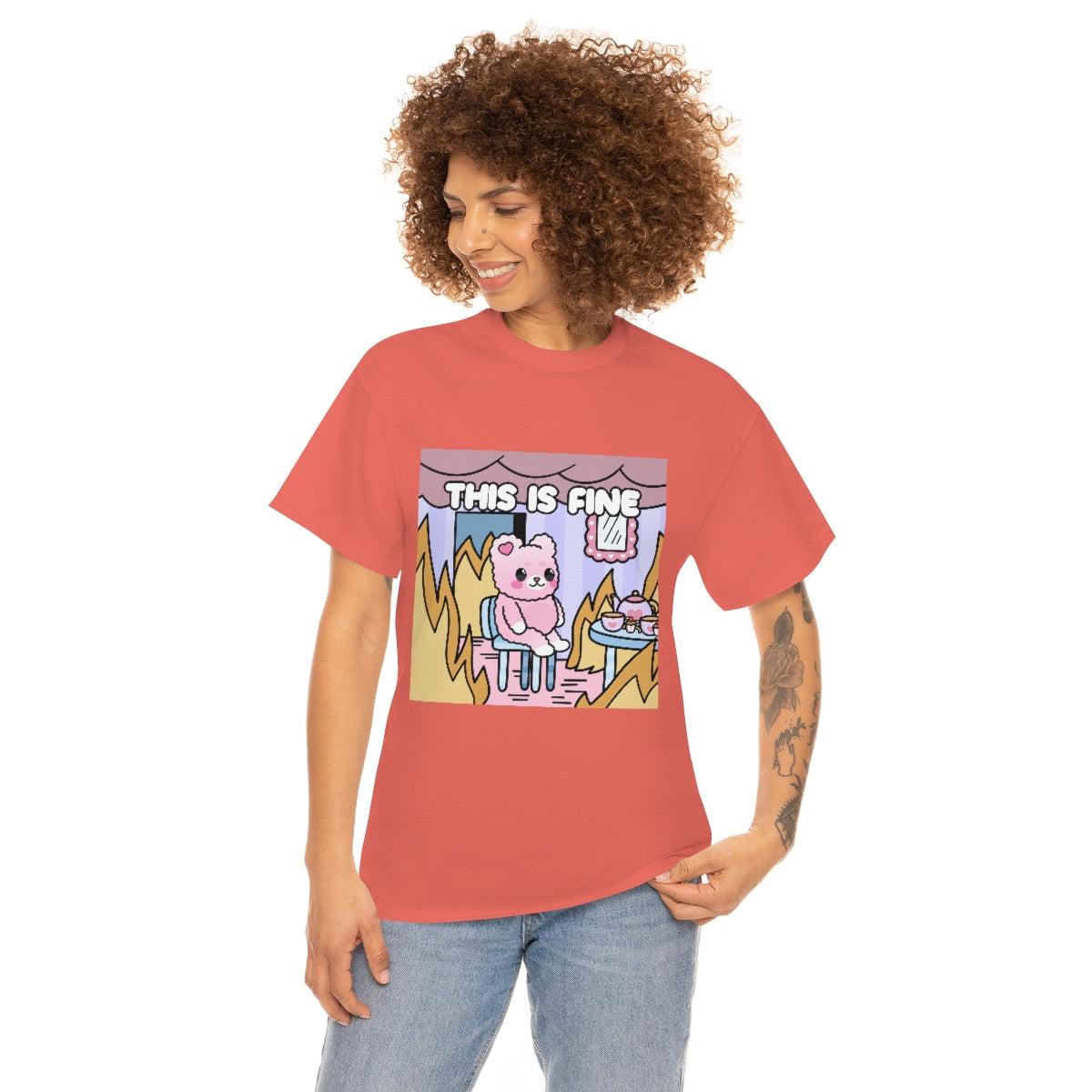 THIS IS FINE Kawaii Fluffy Bear Tee Shirt