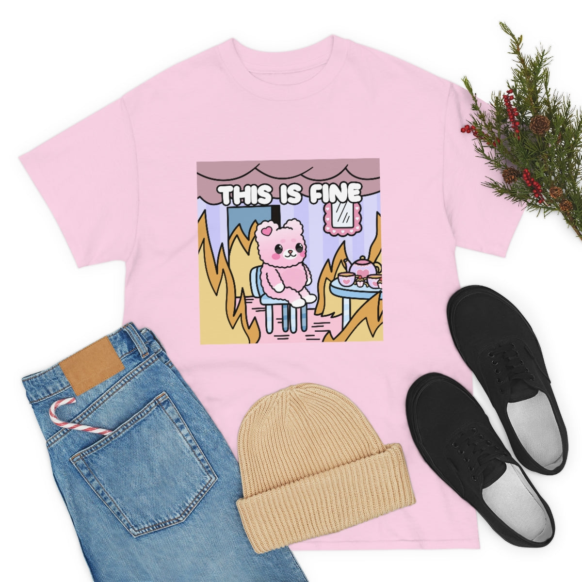 THIS IS FINE Kawaii Fluffy Bear Tee Shirt