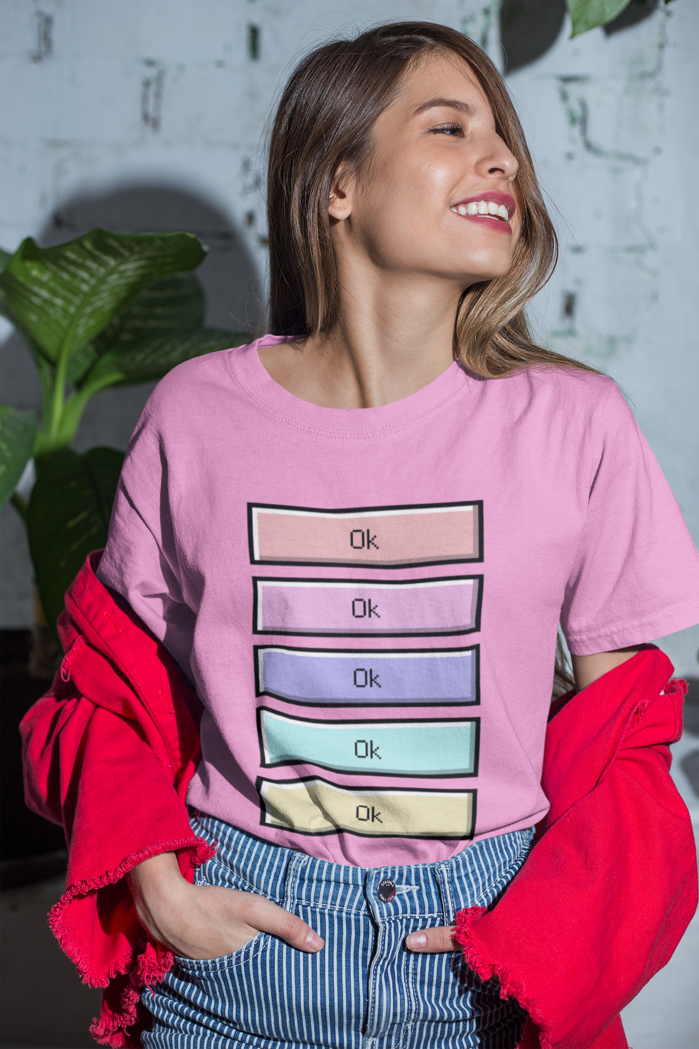 OK Unisex Heavy Cotton Tee Shirt Kawaii | E-girl | Pastel Goth | Pastel Rainbow | Tiktok Inspired Meme